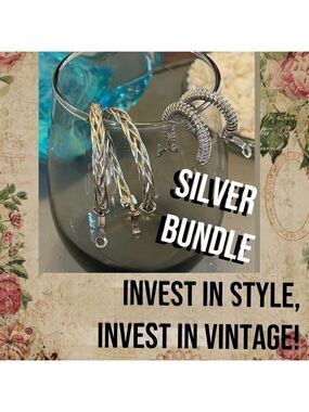 SILVER VINTAGE Bundle (2 Pairs) Steam Punk Small Hoop & Braided Large Hoops